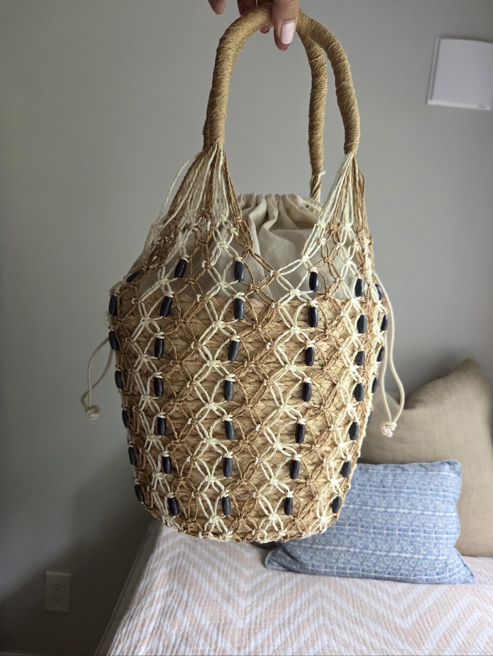 Sedona beaded basket bag in straw